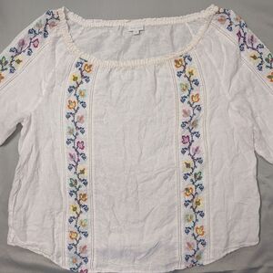 Floral Cross Stitched Embroidered White Blouse